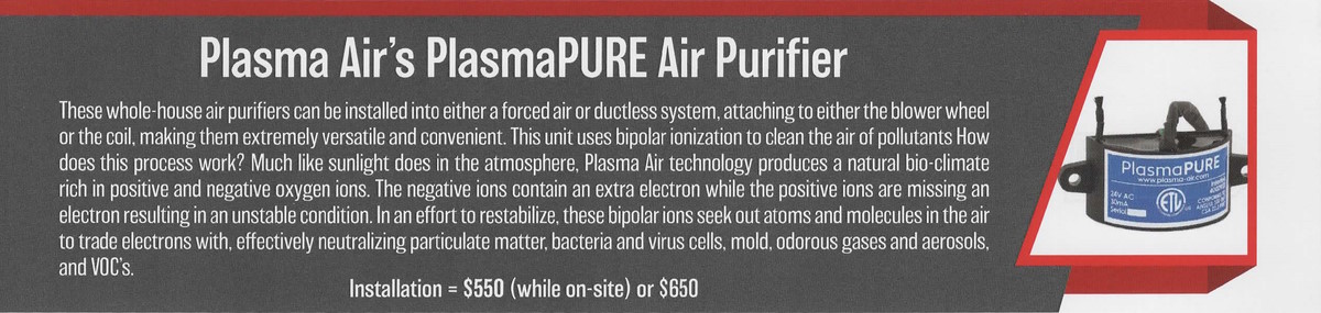 Simons Flyer Upgrade Option - Plasma Air's PlasmaPure Air Purifier